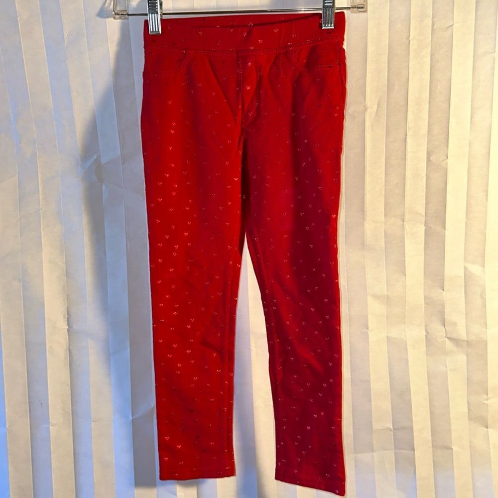 H&M Girls' Jeggings Size 7-8 – Red on Red Heart Pattern Pull-On Pants